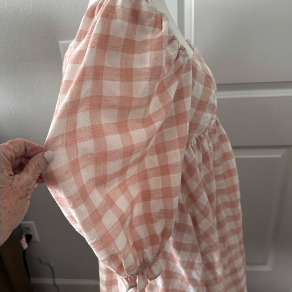 NWT Storia Pink &White Check Plaid Smocked Pleated Dress.  Sz M. - Picture 7 of 9